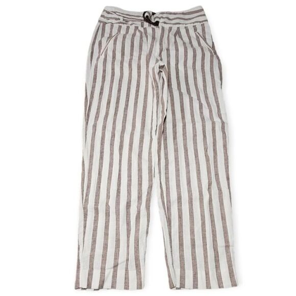 Anthropologie Oasis Striped Linen‎ Blend Tailored Ankle Pants White/Taupe 6 - Picture 4 of 10